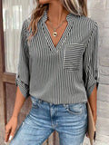 Black Striped 3/4 Sleeve Blouse