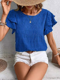 Blue Textured Ruffled Sleeve Blouse