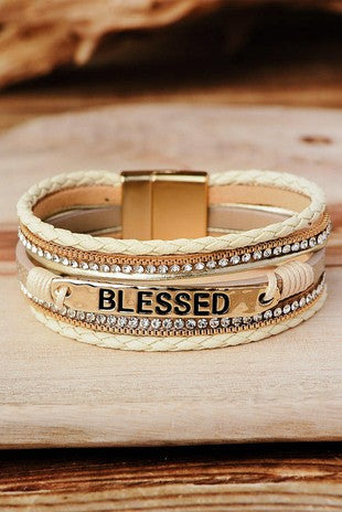 BLESSED Rhinestone Braided Buckle Bracelet