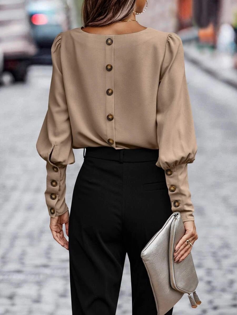 Pink Solid Button Back Blouse