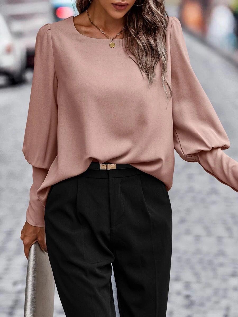 Pink Solid Button Back Blouse