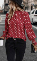 Red Polka Dot Lantern Sleeve Blouse