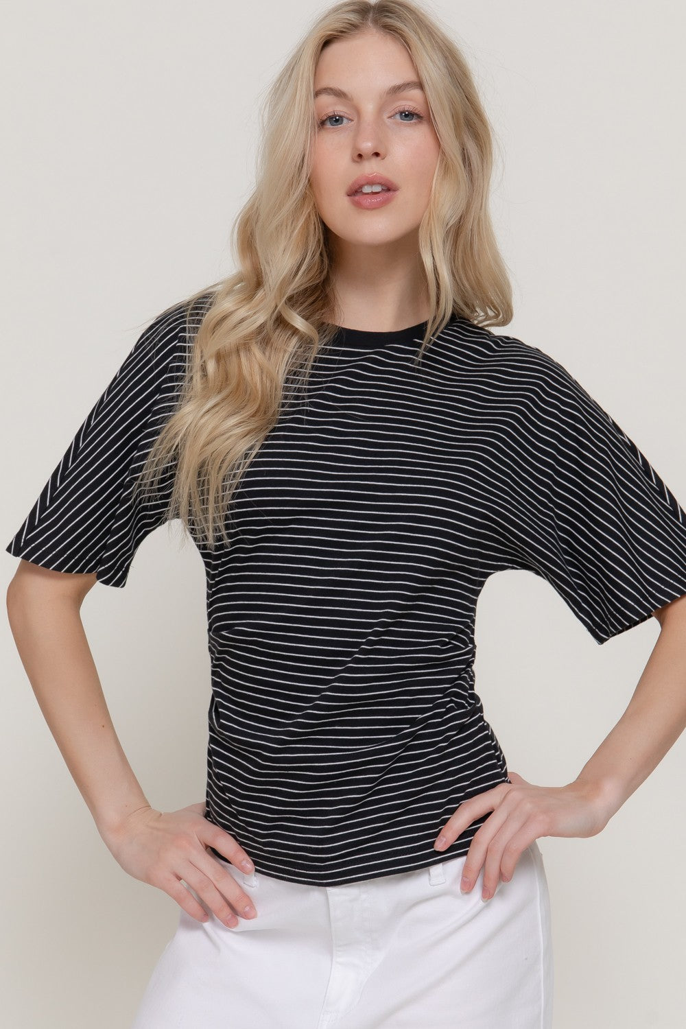 Dolman Sleeve Defined Silhouette Stripe Top