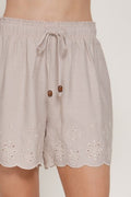 Waistband Eyelet Hem Woven Shorts