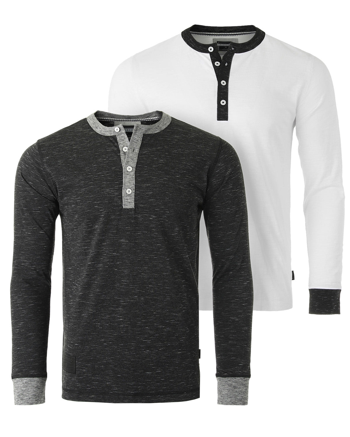 Long Sleeve Casual Henley Shirts With Contrast Neck and Cuffs Set of 2-1
