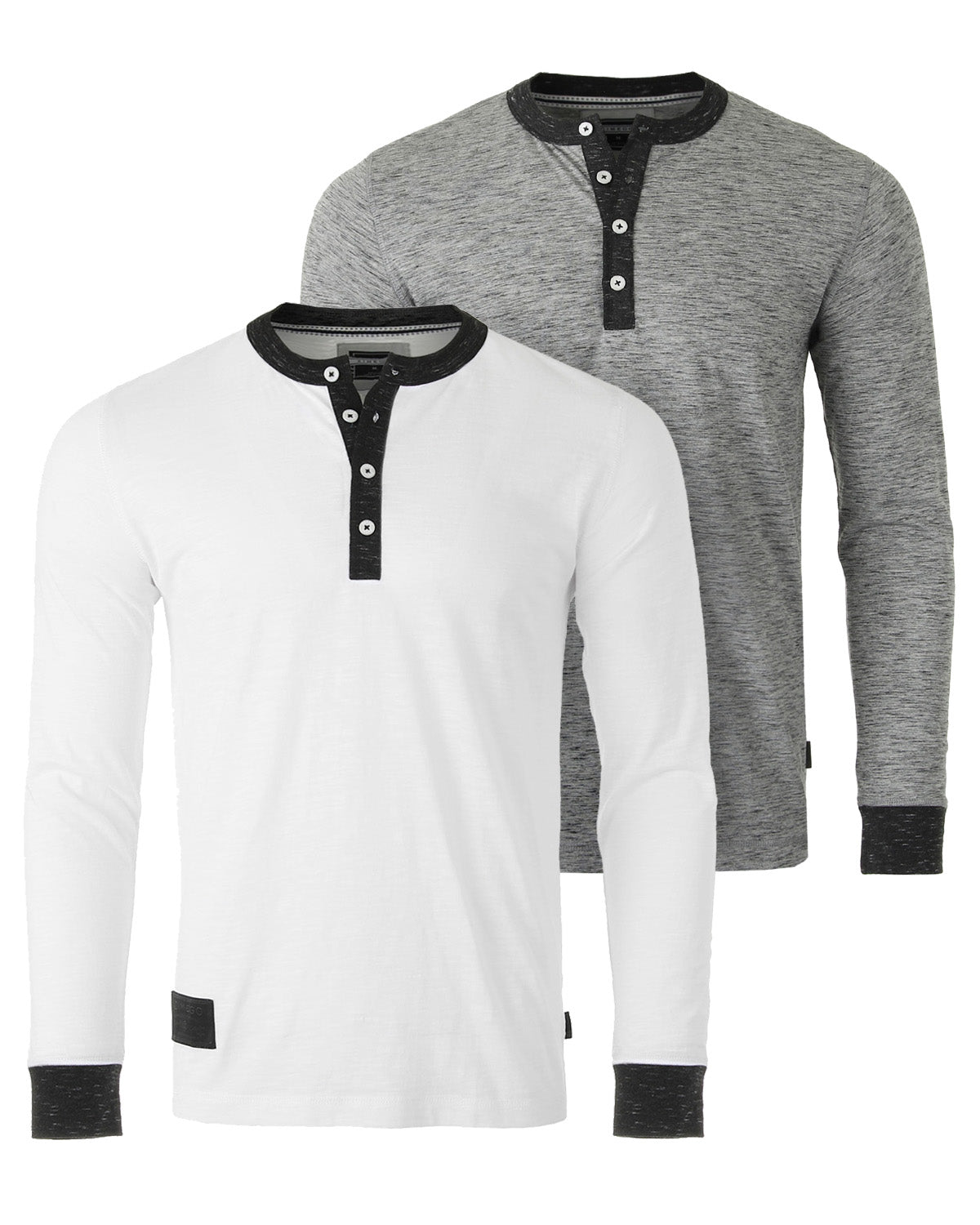 Long Sleeve Casual Henley Shirts With Contrast Neck and Cuffs Set of 2-4