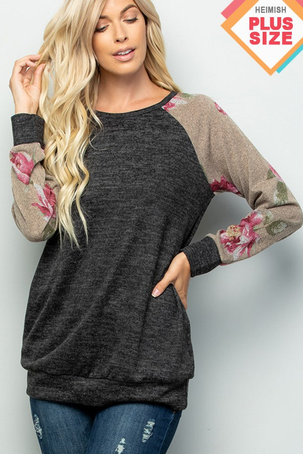 Charcoal Mocha Soid Floral Top