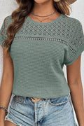 Crochet Knit Short Sleeve Top-Mist Green