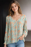 Sage Floral Pleated Blouse