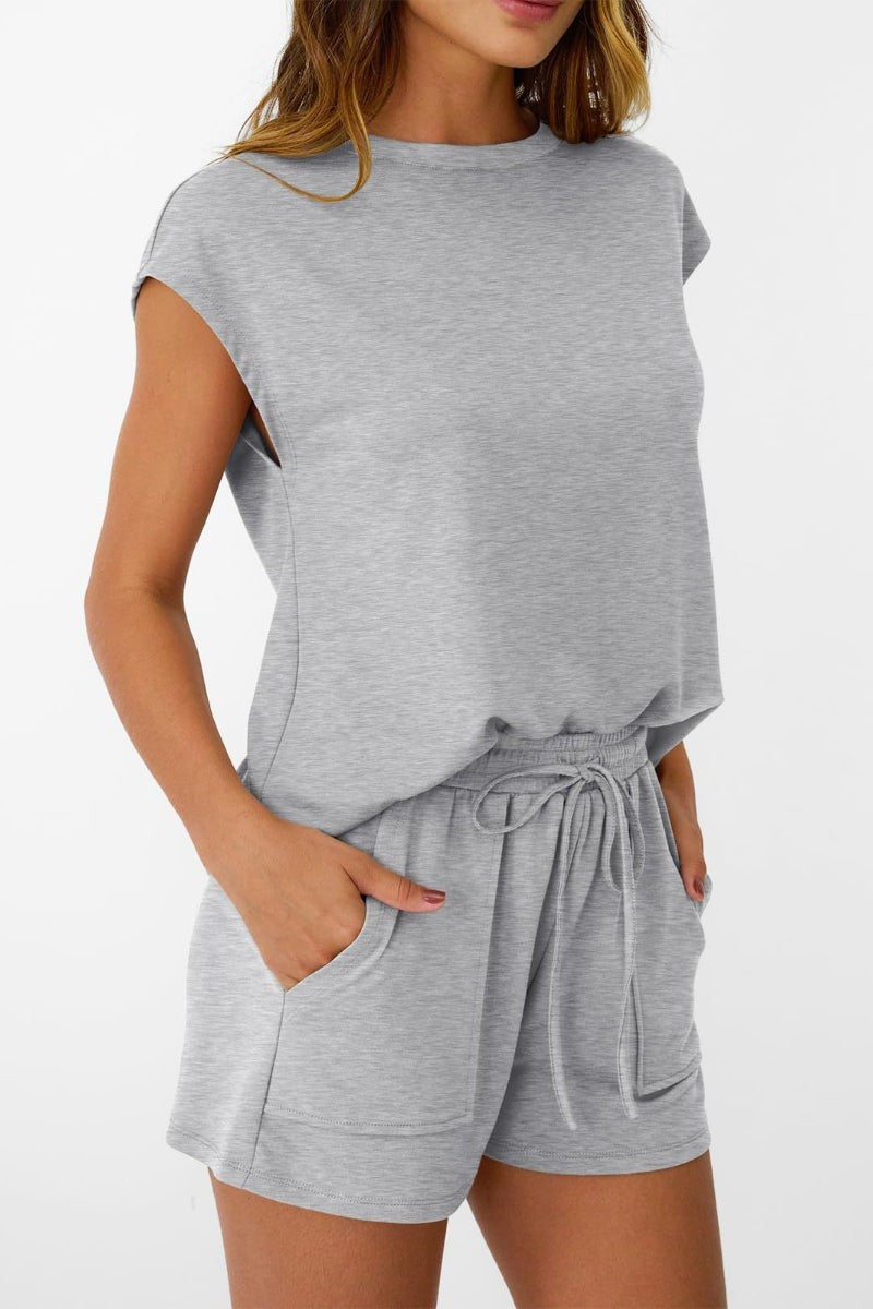 Light Gray Sleveless Casual Loose Fit Summer Short Set