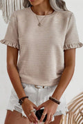 Khaki Ruffle Sleeve Round Neck Top