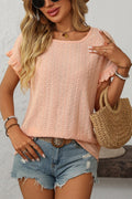 Light Orange Eyelet Ruffle Sleeve Blouse