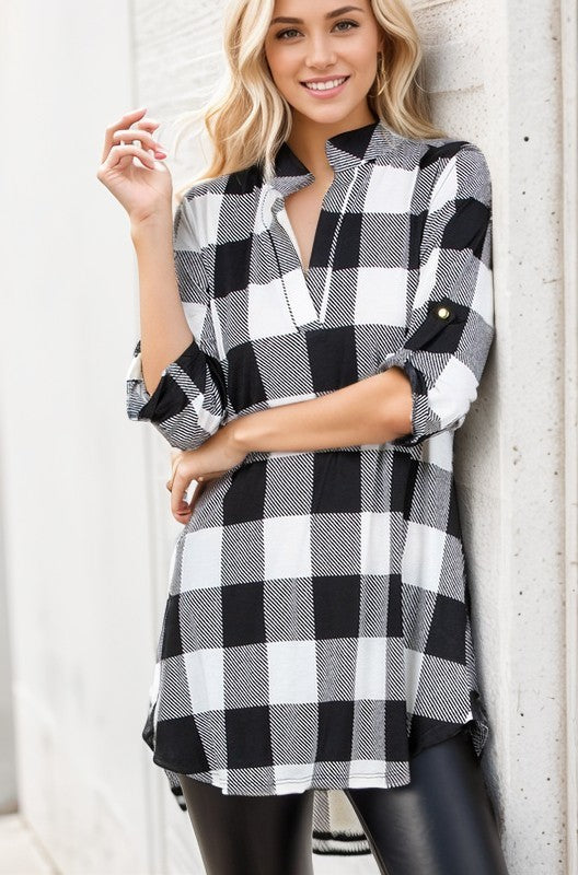 Black and Ivory Plaid Tunic Top