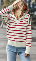 V-Neck Red Striped Sweater