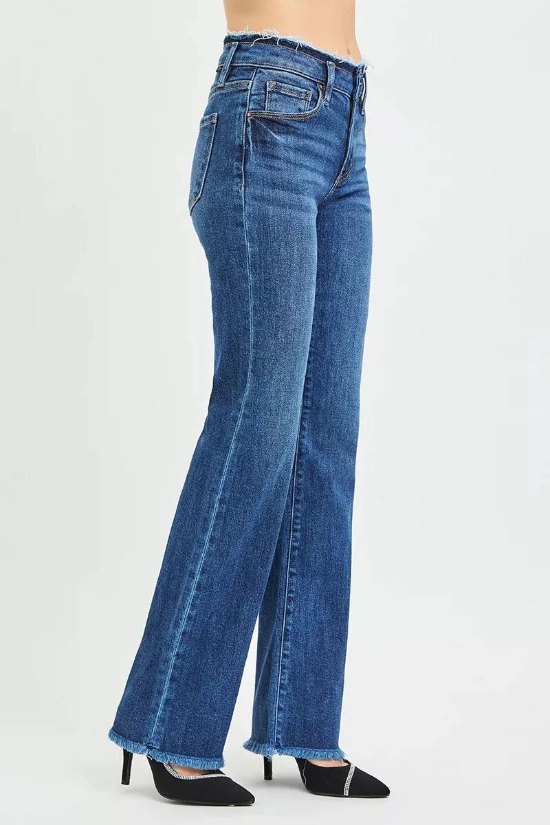 RISEN Full Size Mid Rise Bootcut Frayed Waistband Hem Detail Jeans Plus Size-3