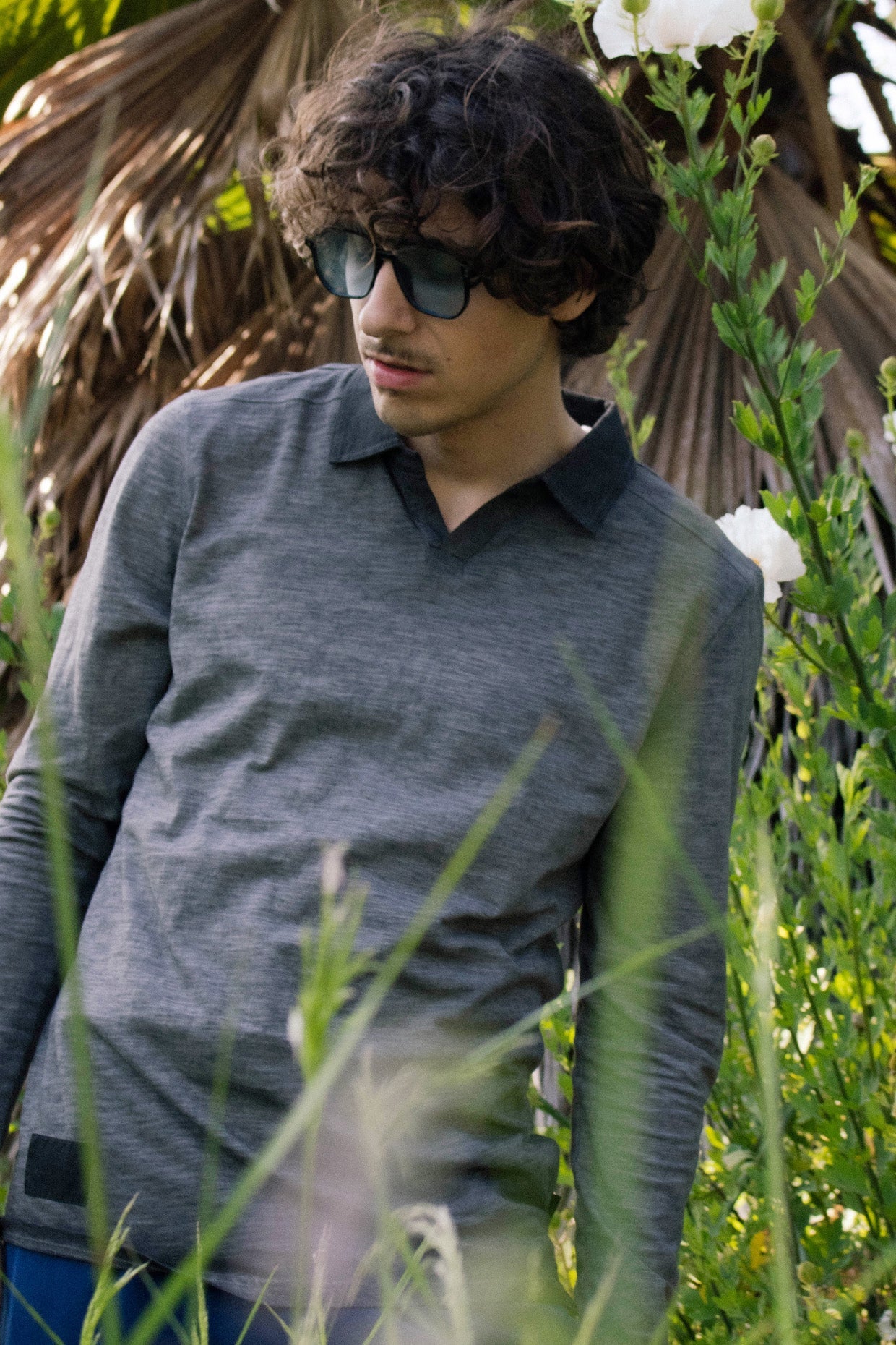 Long Sleeve Vintage Wash Henley Neck Polo Shirt-3